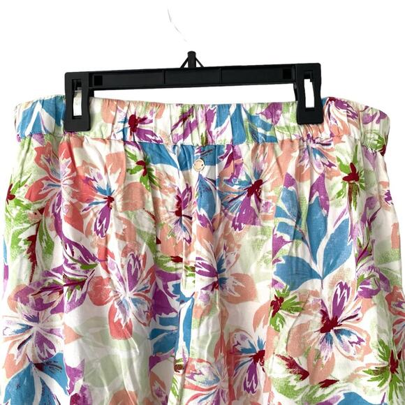 Roxy Midnight Avenue High Floral Print Wide Leg Pants Size large Blue Cream Pink - Picture 7 of 10